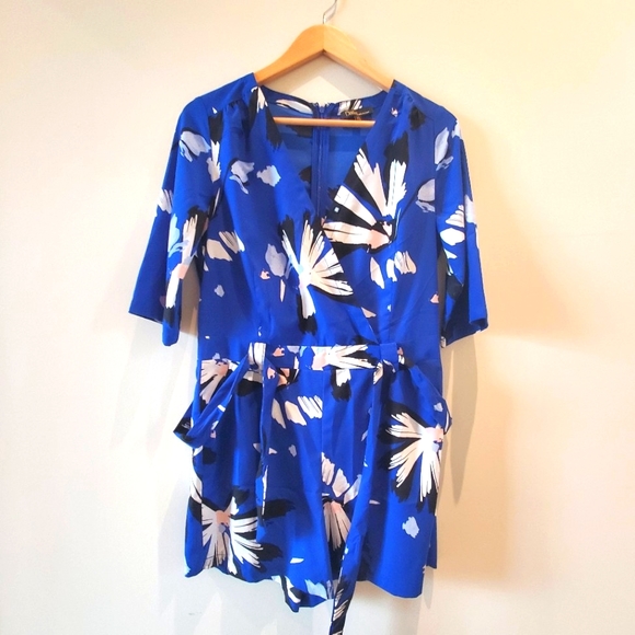 Lovely Dahlia Floral Royal Blue Romper (6) - Picture 3 of 9